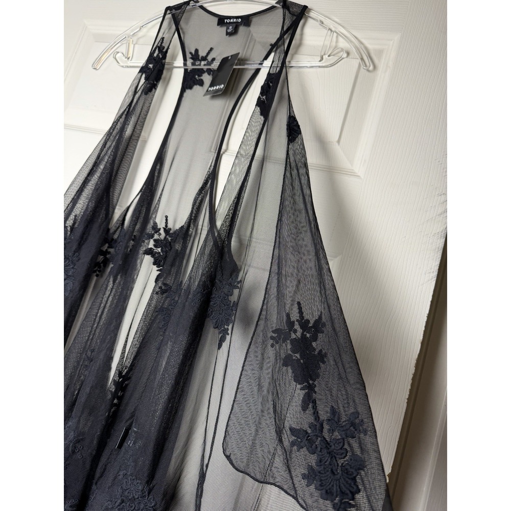 New Torrid Women's L Black Sheer Embroidered Asymmetrical Whimsigoth Stevie Vest